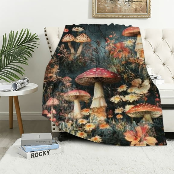 BCIIG Mushroom Blanket Gifts Floral Weed Flannel Throw Blankets for Home Decor Couch Bed Sofa Soft Fuzzy Lightweight for All Season 50x60in
