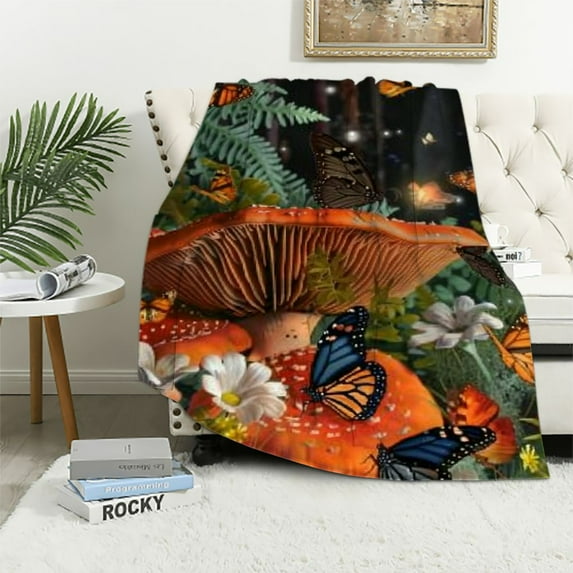 BCIIG Mushroom Blanket Mushroom Gifts for Kids Adults Mushrooms Throw Blanket Lightweight Cozy Plush Floral Snails Butterfly Aesthetic Moon Decor Blanket for Sofa Couch Living Room Bed 60"x50" 60x80in