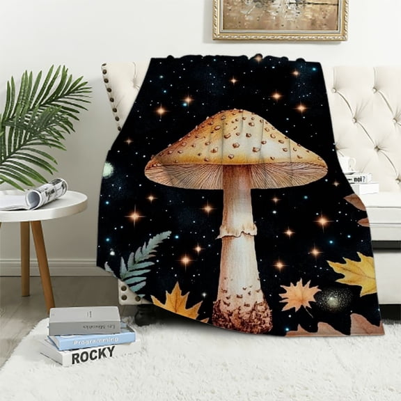 BCIIG Mushroom Blanket, Hippie  Butterfly Moon Plants Nature Themed Decor Patterned Throw Blanket for Adult, Lightweight Starry Night Magical Celestial Printed Blanket for Sofa Bed  50x60in