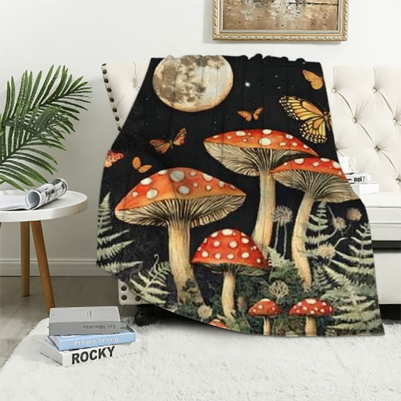 BCIIG Mushroom Blanket Throw Gifts for Adults Women Shroom Butterfly Flannel Blankets Soft Fuzzy Lightweight for Home Decor Couch Bed Sofa 40x50in