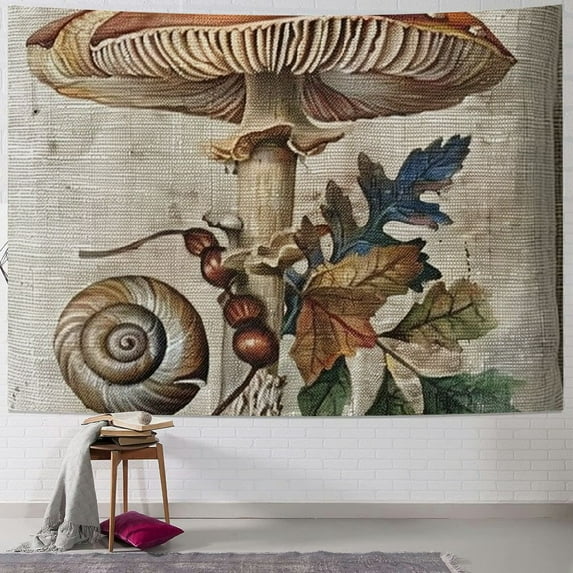 BCIIG Mushroom Leaves Snail Tapestry Wall Hanging Unique Style Graphic Tapestries Home Decor Art for Living Room Bedroom Apartment Farmhouse Dorm 60x50inch