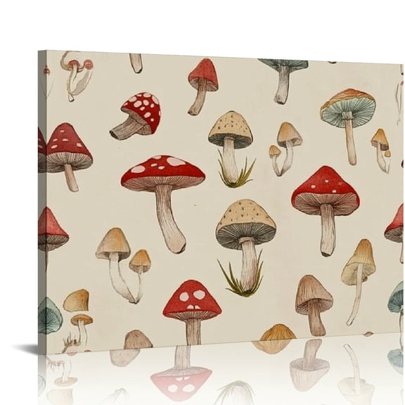 BCIIG Mushroom Pattern Ready to Hang Canvas Wall Art for Home Decor 16x12in