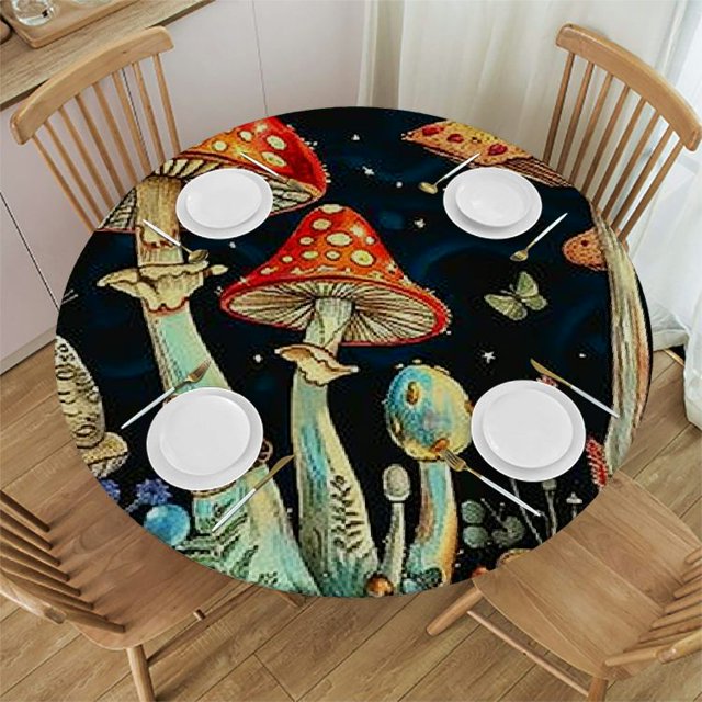 BCIIG Mushroom Snail Butterflies Round Table Cover Stain Resistant