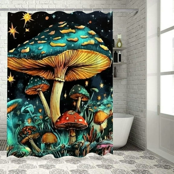 BCIIG Mushroom Stars Psychedelic Bathroom Decor Set with Hooks, Colorful Luxurious Graphic Print Polyester Fabric Shower Curtain Set, Waterproof Curtains for Bathroom 36"x72
