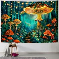 BCIIG  Mushroom Tapestry Fantasy Tapestry Stars Tapestries Plants and Leaves Tapestry Enchanted Forest Wall Hanging for Room