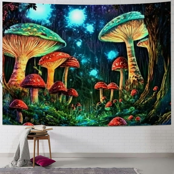BCIIG Mushroom Tapestry Trippy Tapestry for Bedroom Blacklight Aesthetic Tapestries Black Light Poster Trippy Wall Hanging Decor for Living Room Psychedelic Blue Purple Colorful Tapestry 60x50inch