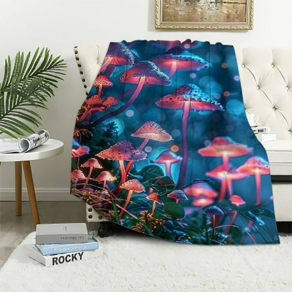 BCIIG Mushroom Tree Lights Warm Lightweight Blanket Soft Fleece Throw Blanket for Living Rooms Sofa Decor - All Seasons Long-Lasting Blanket 40x50in