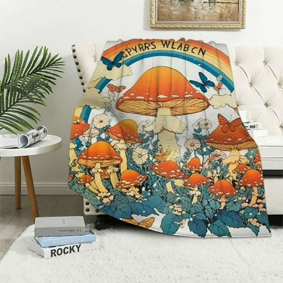 BCIIG Mushrooms Butterflies Rainbow Warm Lightweight Blanket Soft Fleece Throw Blanket Living Rooms Sofa Decor Gifts All Seasons 40x50in