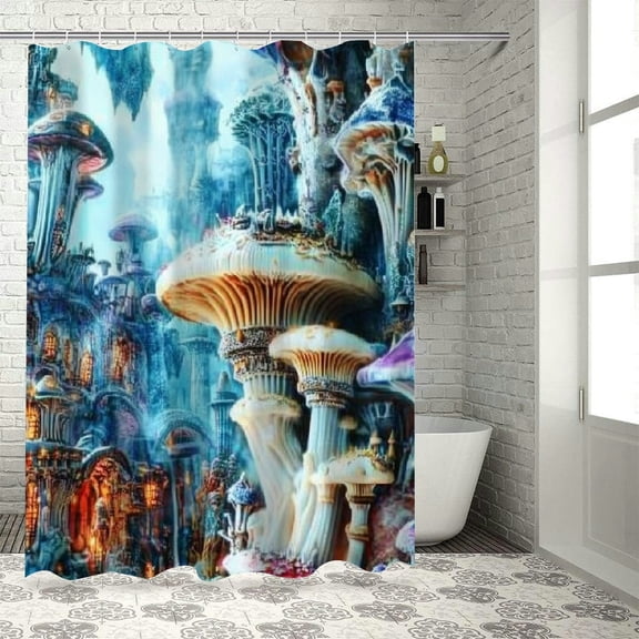 BCIIG Mushrooms Fantasy City Chic Modern Bathroom Decor Shower Curtain 100% Polyester Home Bathtubs Bathroom Decoration with Hooks 36"x72