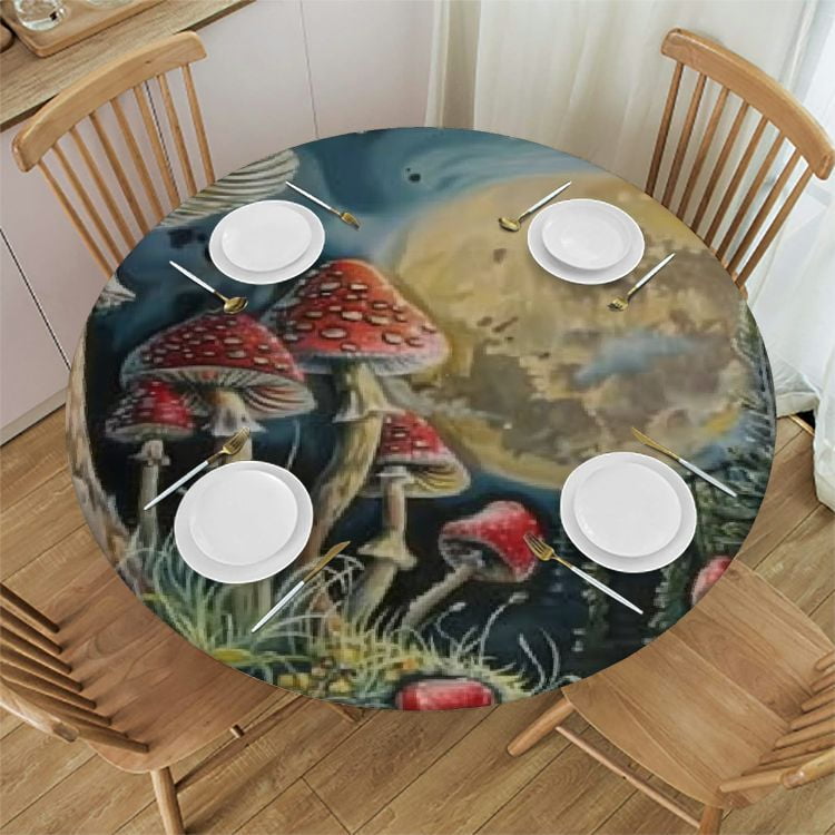 BCIIG Mushrooms Forest Moon Round Table Cover Stain Resistant Washable ...