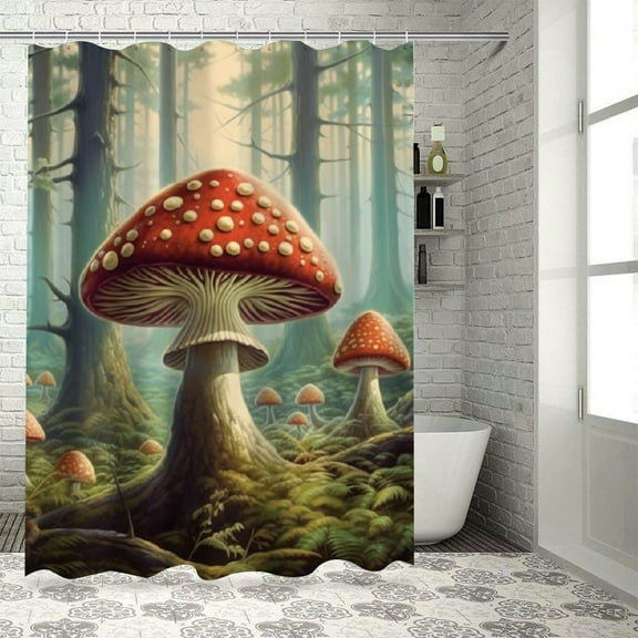 BCIIG Mushrooms Forest Sunlight Bathroom Decor Set | Colorful Graphic Print Polyester Fabric Shower Curtain Set with Hooks | Waterproof Bath Decor for Bathroom Decoration 36"x72