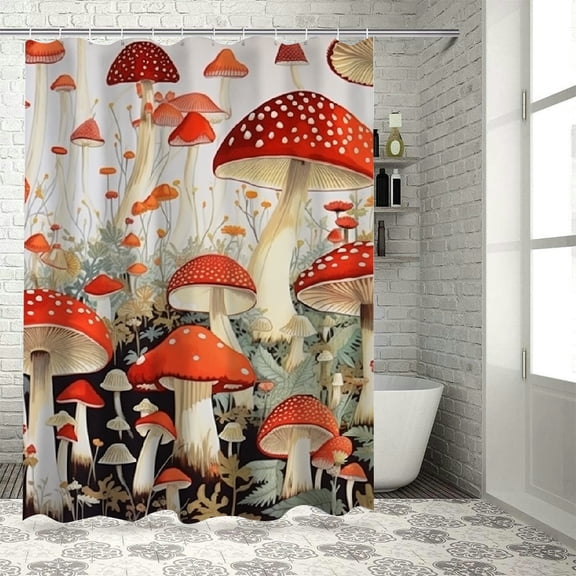 BCIIG Mushrooms Shower Curtain Set 100% Polyester with Hooks 36"x72