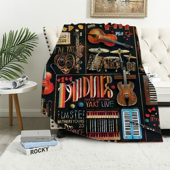 BCIIG Music Note Blanket Gifts for Women, Guitar Rock and Roll for Music Lovers Kids Adults Boys Men Themed Art Musical Room Decor Soft Throw Plush Cozy Bed Couch Fleece Lightweight Blanket