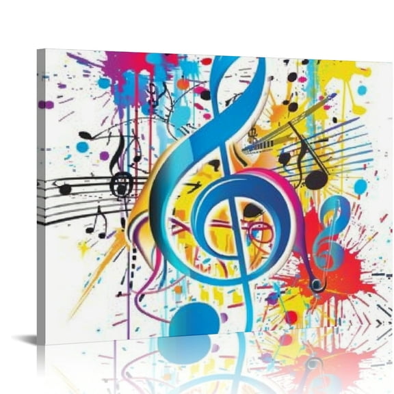 BCIIG Music Note Musical Notes Paint Splatter Wall Art Decor for Living Room Bedroom Office 20x16in
