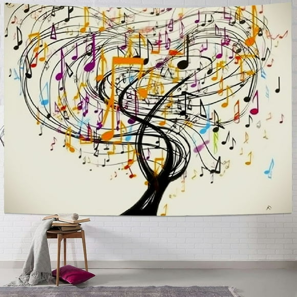 BCIIG  Music Tree Tapestry, Musical Note Tapestry Wall Hanging for Bedroom, Modern Colorful Tapestry Beach Blanket College Dorm Home Decor  60x50inch