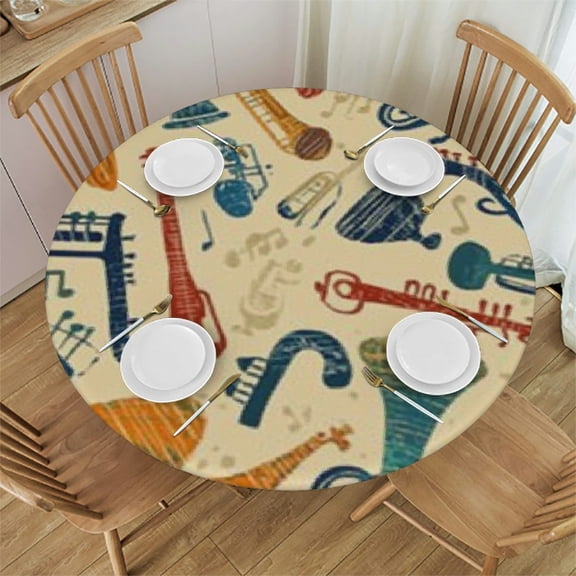BCIIG Musical Instruments Pattern Round Tablecloth - Stain-Resistant & Washable - Ideal for Indoor and Outdoor Dining - Waterproof Fabric for Home Farmhouse Decor 38"-42