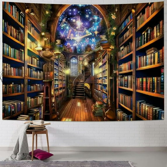 BCIIG Mysterious Bookshelf Tapestry Galaxy Space Library Tapestry Fantasy Landscape Tapestry Vintage Aesthetic Tapestry Book Decoration Tapestry Wall Hanging Decor for Bedroom Home Painting