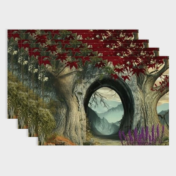 BCIIG Mystical Magical Tree Anime Moon Washable  Linen Place Mat Non-Slip Heat Resistant Table Mats Decor for Indoors Outdoor 18x12in