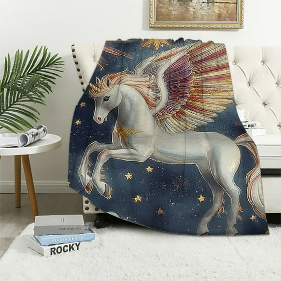 BCIIG Mythical Unicorn Pegasus Blanket Gifts for Kids Son Boys, Magical Celestial Sun Cloud Art Flannel Throw Blankets for Sofa Office Chair Bed Decor, Cozy Lightweight Warm Soft Throws 50x60in
