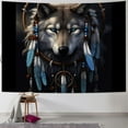 thumbnail image 1 of BCIIG Native American Wolf Dream Catcher Wall Tapestry Hanging Poster Cotton Lines Wall Art Painting with Tassels and Wooden Hanging Rod 50x40inch, 1 of 6