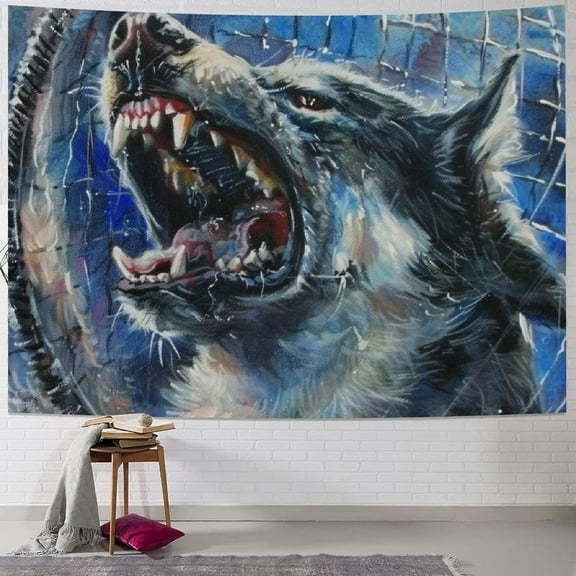 BCIIG Native American Wolf Linen Tapestry Vintage Wall Hanging Poster with Tassel Wall Artwork Decor Ready to Hang