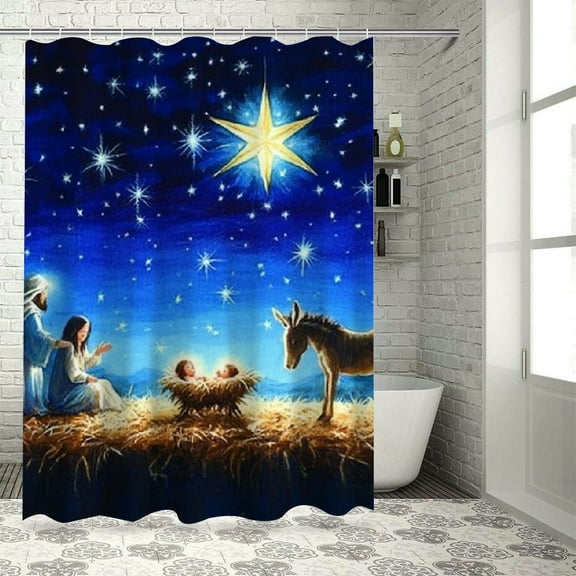 BCIIG Nativity Scene Star Donkey Washable Shower Curtain with Hooks 36"x72