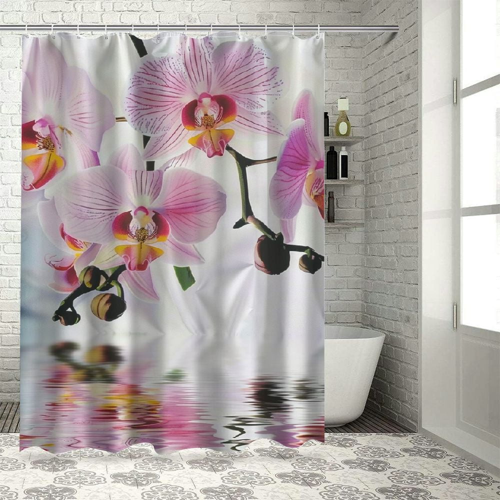 Boho Christmas Trees Shower Curtain - Red Pink Green Holiday Theme Bathroom Decor With Hooks (72x72 Inches)