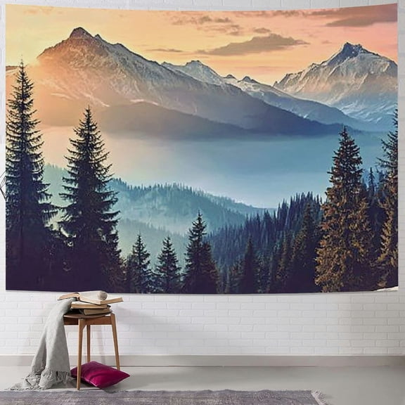 BCIIG Nature Tapestry, Evening Winter Landscape Dramatic Surreal Overcast Sky and Majestic Mountains, Wide Wall Hanging for Bedroom Living Room Dorm,  40x30inch