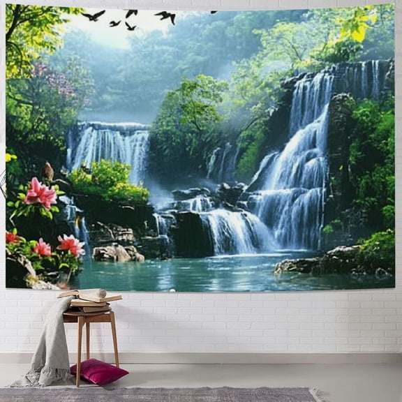BCIIG Nature Tapestry Wall Hanging, Mountain Forest River Landscape Tapestry Home Decor, Fairy Tale World Cherry Blossom Scene Aesthetic Tapestry for Bedroom Living Room  40x30inch