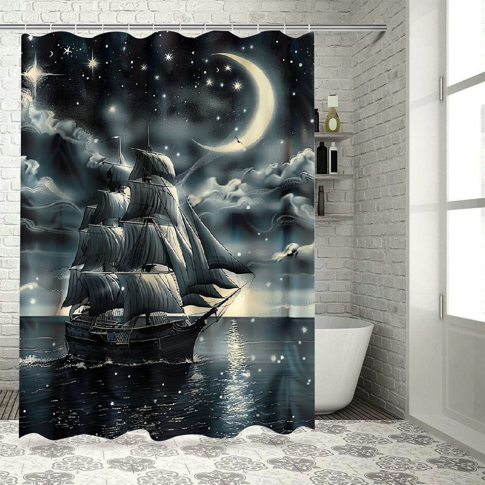 BCIIG Nautical Sailboat Shower Curtain, Marine Theme Sea Ocean Coastal