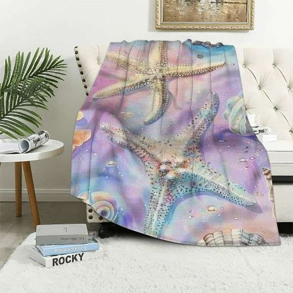 BCIIG Nautical Seashells Vintage Blanket Throw Blanket Soft Fuzzy Travel Blanket for Bedroom Living Room Couch Office Car All Season Gift for Girls Boys Women Men   50x60in