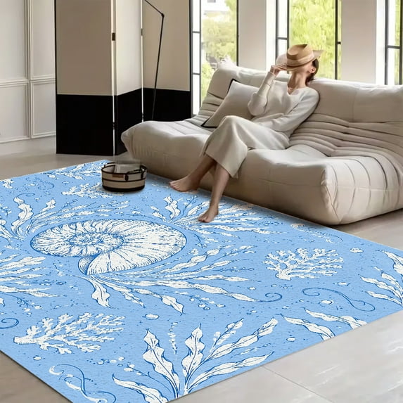Natulilus Shell BCIIG Nautilus Shell With Seaweed Non‑Slip Indoor Floor Carpet Non‑Slip ...