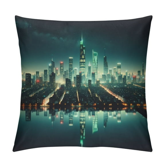 BCIIG  New York Throw Pillow Cushion Cover, NYC Midtown Skyline in Evening Skyscrapers Metropolis City States Photo, Decorative Square Accent Pillow Case,