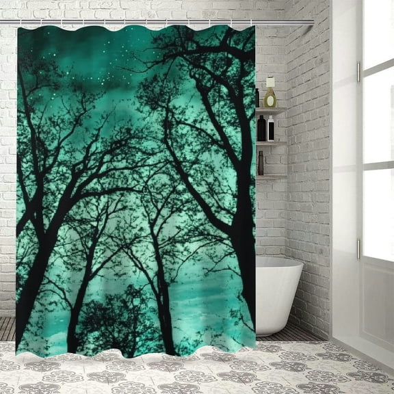 BCIIG Night Sky Trees Shower Curtain Set 100% Polyester Bathroom Decor 60"x72