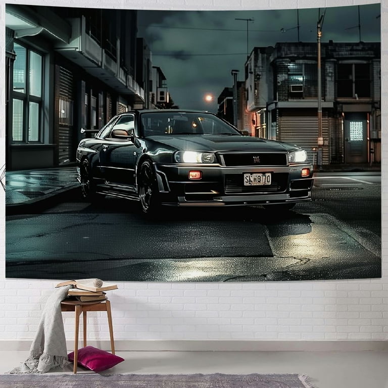 BCIIG Nissan Skyline Tapestry, Retro Flag Tapestry,Vintage Car 