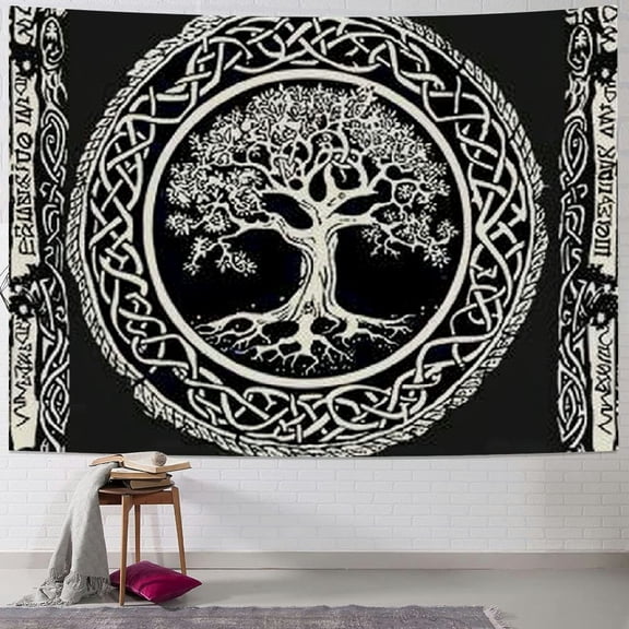 BCIIG Nordic Vikings Tapestry, 100x90inches Soft Flannel, Viking Yggdrasil  of Life Celtic Rune Scandinavian Aesthetic Mythology Tapestry Wall Hanging for Bedroom
