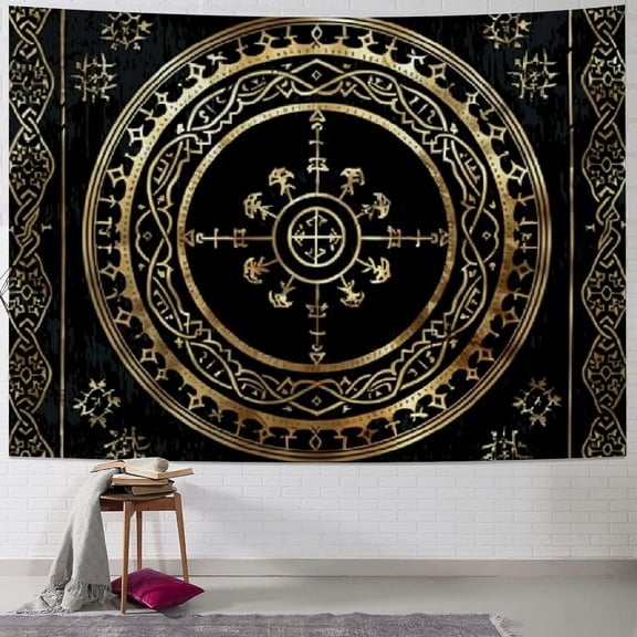 BCIIG  Nordic Vikings Tapestry, Large 100x90inches Soft Flannel, Vegvsir Symbol Amulet Celtic Rune Scandinavian Aesthetic Mythology Tapestry Wall Hanging for Bedroom Living Room Decor