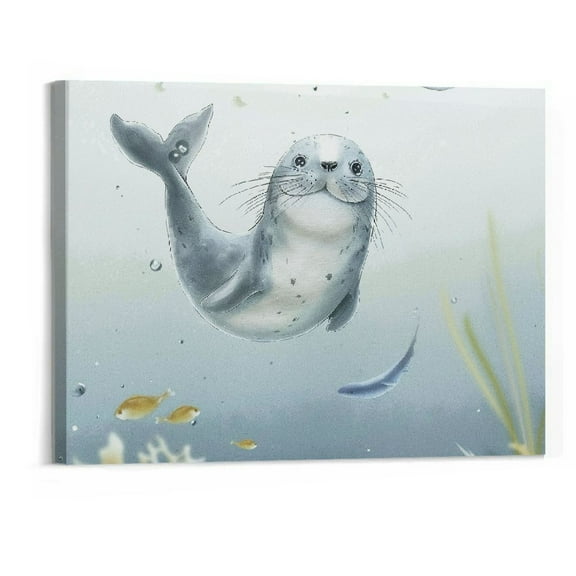 BCIIG Ocean Animal Nursery Canvas Wall Art, Under The Sea Artwork , Cute Life Aquatic Turtle Octopus Print Painting Decor for Baby Bedroom Playroom Classroom 20"x16" Unframed 20x16in