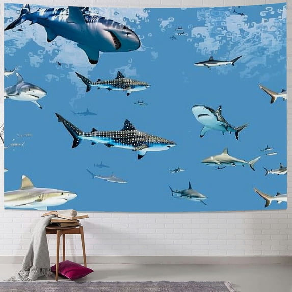 BCIIG Ocean Animal Shark Wall Decal, Under The Sea Marine Life Theme Sticker for Kids Room Bathroom Nursery Undersea Fishes Wall Art Decor