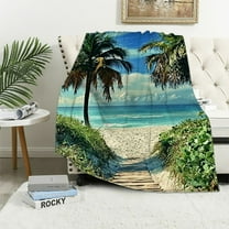 BCIIG Ocean Beach Themed hrow Blanket for Bed Sofa Couch,Kids Green Tropical Palm Tree Flannel Fuzzy Blanket,All Season Hawaiian Summer Bed Blanket Room Decor Plush Blanket Throw  40x50in