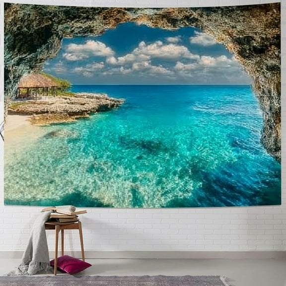 BCIIG Ocean Cave Beach Tapestry Wall Hanging Home Decor Art 40x30inch