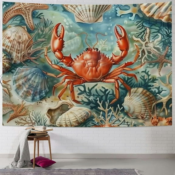 BCIIG Ocean Crab Tapestry for Bedroom, Sea Animals Theme Tapestry Wall Hanging Tapestries Wall Hanging for College Dorm Beach Throws Table Cloth Bedding 40x30inch