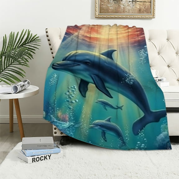 BCIIG Ocean Dolphin Fish Blanket Underwater World Colorful Sea Life Throw Gifts for Kids Girls Boys Mom Women Men Dad Birthday Mother's Day Father's Day Soft Plush Throw   40x50in