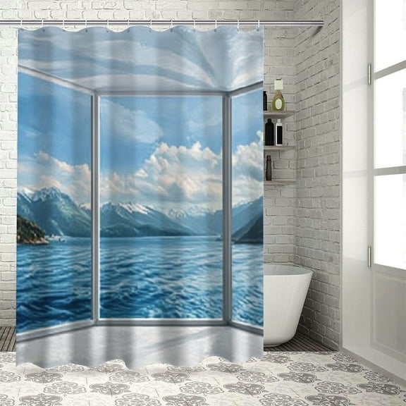 BCIIG Ocean Mountains Photorealism Shower Curtain with Hooks 100% Polyester 36"x72