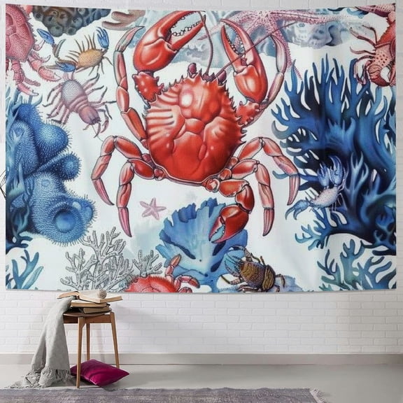 BCIIG Ocean Themed Tapestry, Starfish Seashell Crab Tapestry Wall Hanging for Bedroom Tapestries Wall Hanging for College Dorm Beach Throws Table Cloth Bedding 50x40inch