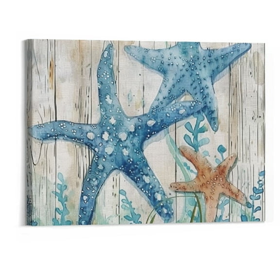 BCIIG Ocean Wall Art Bathroom Rustic Decor Beach Coastal Canvas Paintings Farmhouse Navy Blue Pictures Seahorse Starfish Nautical Artwork Set of 4 Marine Life Theme Bedroom Decorations 20''x16''