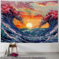 BCIIG Ocean Wave Tapestry Wall Hanging, Colorful Sea with Sun Sunset Tapestry,The Great Wave Tapestry Japanese Tapestry for Living Room Bedroom Dorm Decor 40x30inch