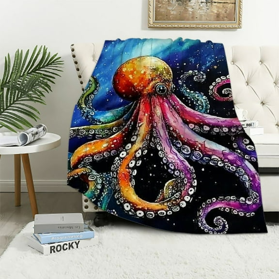 BCIIG Octopus Blanket Milky Way Decorative Throw Blanket Marine Mediterranean Style Plush Blanket for Children Kids Boys Girls Ocean Animal Fuzzy Blanket for Sofa Bed Couch 50x60in