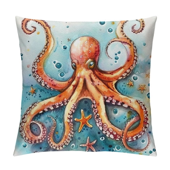 BCIIG Octopus Starfish Watercolor Painting Decorative Throw Pillow Cover for Home Couch Living Room Bed Sofa - High-Quality Pillow Covers 1PC 20x20in