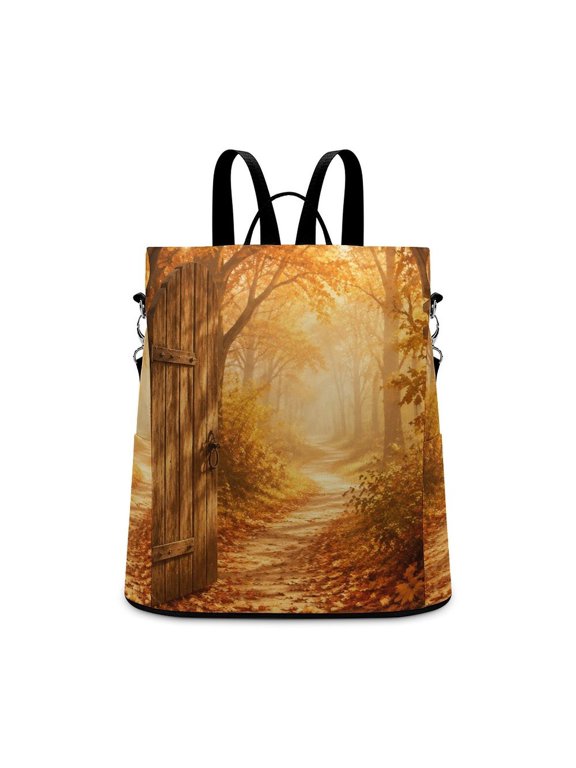 Open Garden Gate Golden Autumn Woodland Anti Theft Backpack, Purse for Women, Secure Back Zipper, Multi-Purpose Rucksack Backpack With Adjustable Strap, Womens Travel Backpack, Lightweight Casu